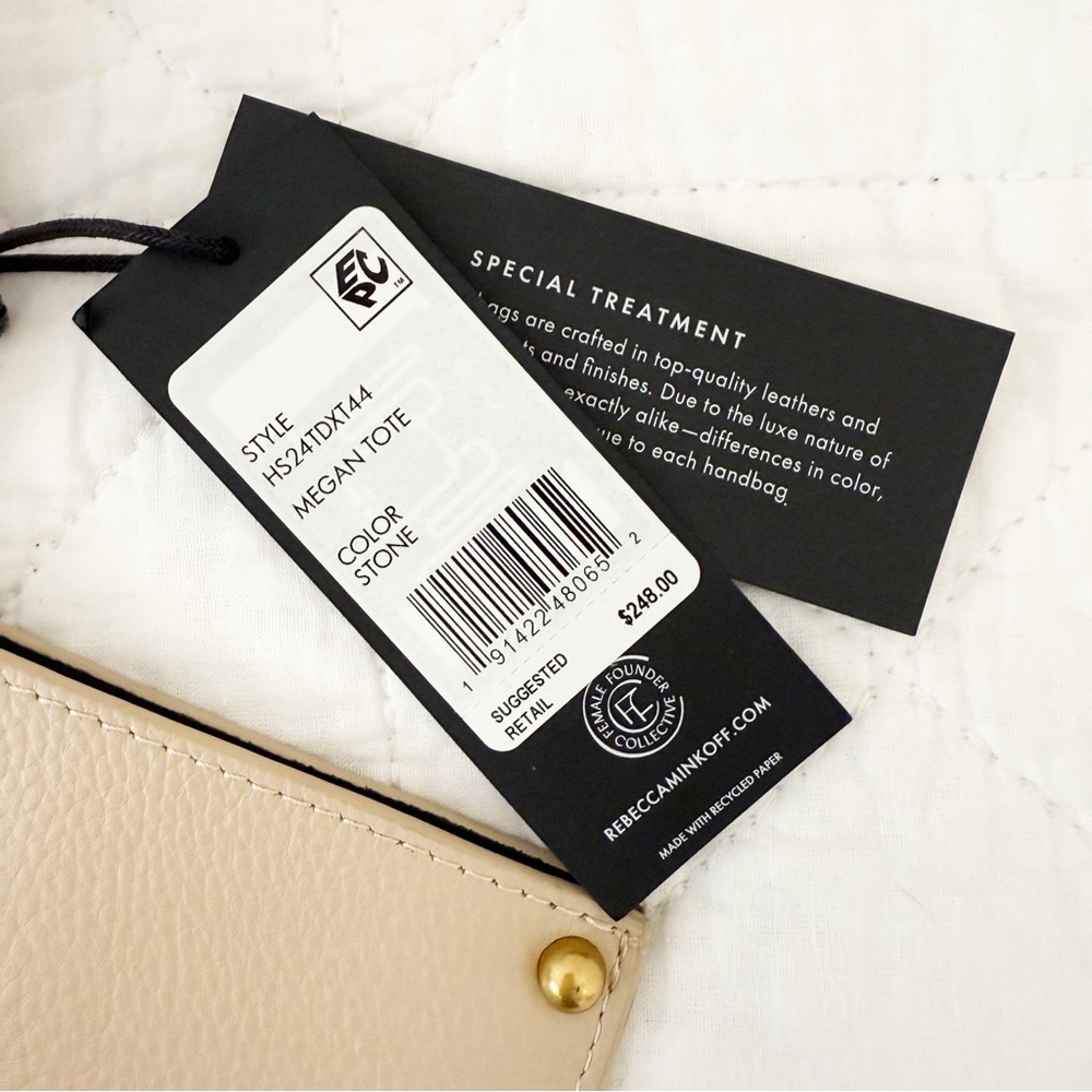 NWT Rebecca Minkoff Megan Leather Tote Stone Gold Accent NEW - Picture 2 of 11